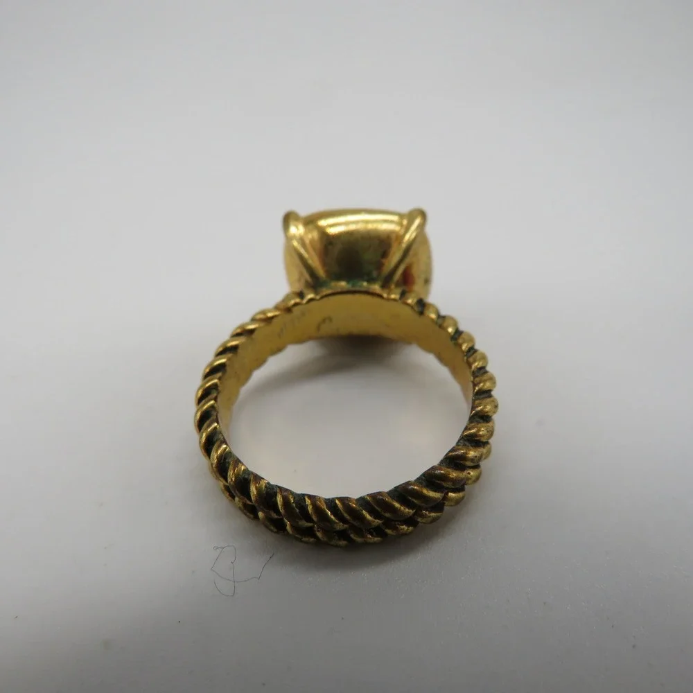 Gold Tone Cushion Cut Black Crystal Twisted Rope Band Statement Ring Size 8